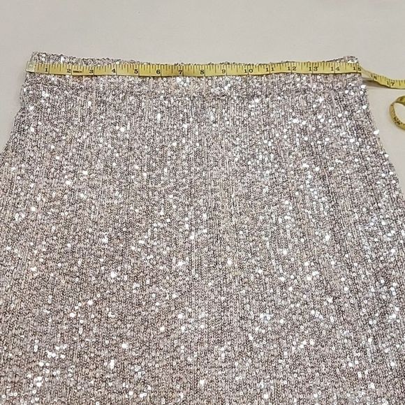 Maurices Cream and Silver Sequin Sparkly High Rise Skirt - Size Medium - Picture 7 of 11
